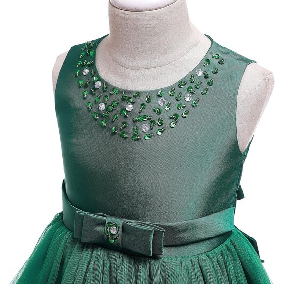 🆕Girl Dark Green Cotton Flower Ruffles Dress Vintage Wedding Bridesmaid Pageant - Picture 5 of 7